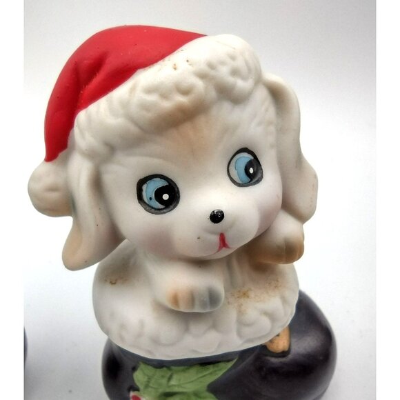 Christmas Animals Homco Ceramic Mouse Puppy Kitten Figures Santa Boots 1960s - Picture 6 of 16